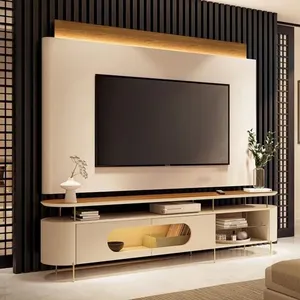 Painel Tv 85 Pol Nobre E Rack Bancada ária Off/cinamomo - Hb Móveis