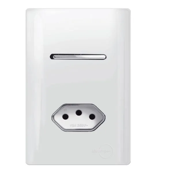 Interruptor Paralelo + Tomada Universal 2P+T 10A Cromado com Placa 4x2 Branco - DC-120020 - NOVARA