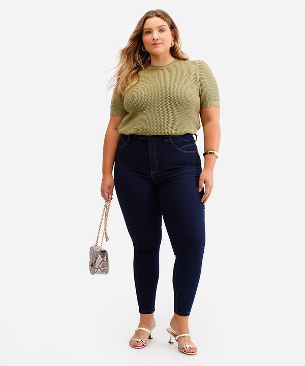calça skinny feminina jeans plus size - jeans escuro 48