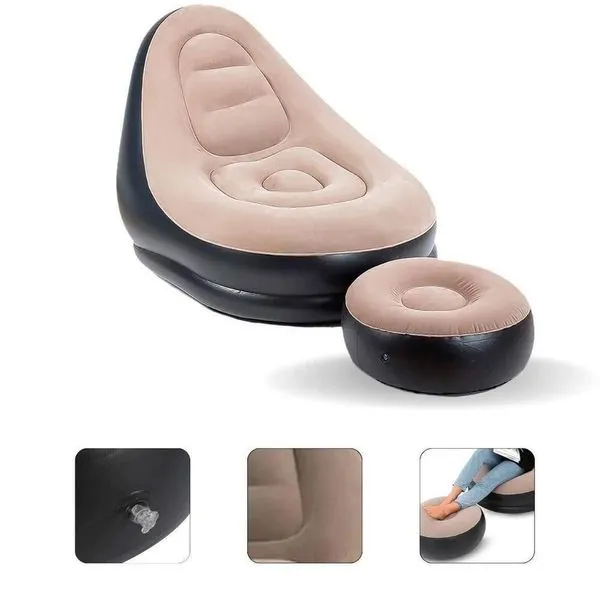 Sofa Poltrona Inflavel Kit 2 Em 1 Com Puff Ultra Lounge Cama Colchao Portatil Quarto Sala Jardim Piscina Luxo