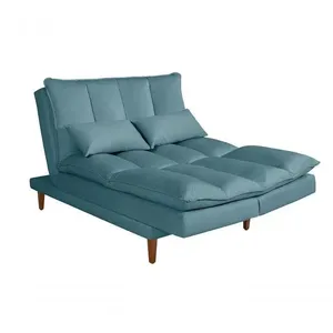 Sofá Cama Vancouver 3 Lugares Império Reclinável Casal Pés Madeira Suede Azul Turquesa 362