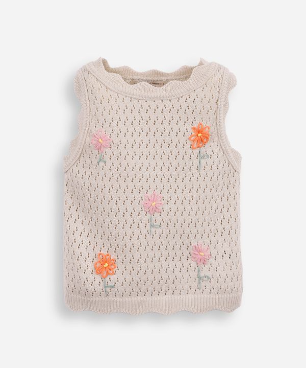 regata infantil de tricot bordado floral bege 2