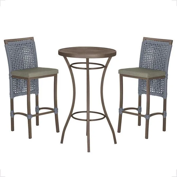 Mesa Bistrô E 2 Banquetas Roma Marrom Corda Estofado 7 Trama Prata
