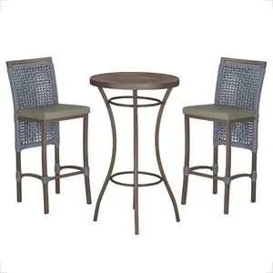 Mesa Bistrô E 2 Banquetas Roma Marrom Corda Estofado 7 Trama Prata