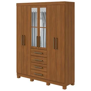 Guarda-Roupa 6 Portas, 4 Gavetas, Com Espelho, Com Pés - Móveis Lopas Hector Rovere Naturale