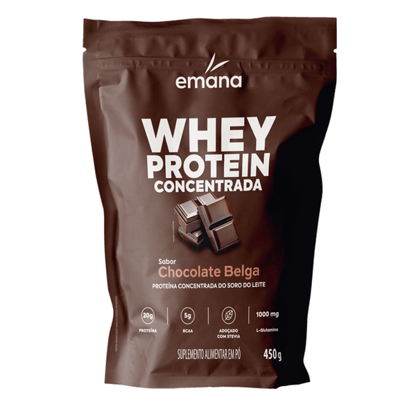Whey Protein Concentrado Emana Chocolate Belga 450g Pó