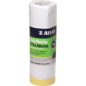 Filme Veda Mancha com Fita Crepe AT2220-150 1,5mx20m Proteção para Pintura Pincéis Atlas Filme Veda Mancha com Fita Crepe AT2220-150 1,5mx20m Pincéis Atlas