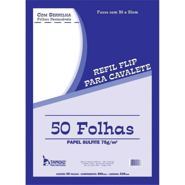 Papel para Flip-chart Tamoio Serrilhado 62x86cm 75g-m2 50 Folhas Branco Papel para Flip-chart Tamoio Serrilhado 62x86cm 75g-m2 50 Folhas