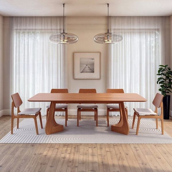 Kit Mesa de Jantar Paineira 240cm e 5 Cadeiras Jandaia CabeCasa MadeiraOriginals Bege/Amêndoa