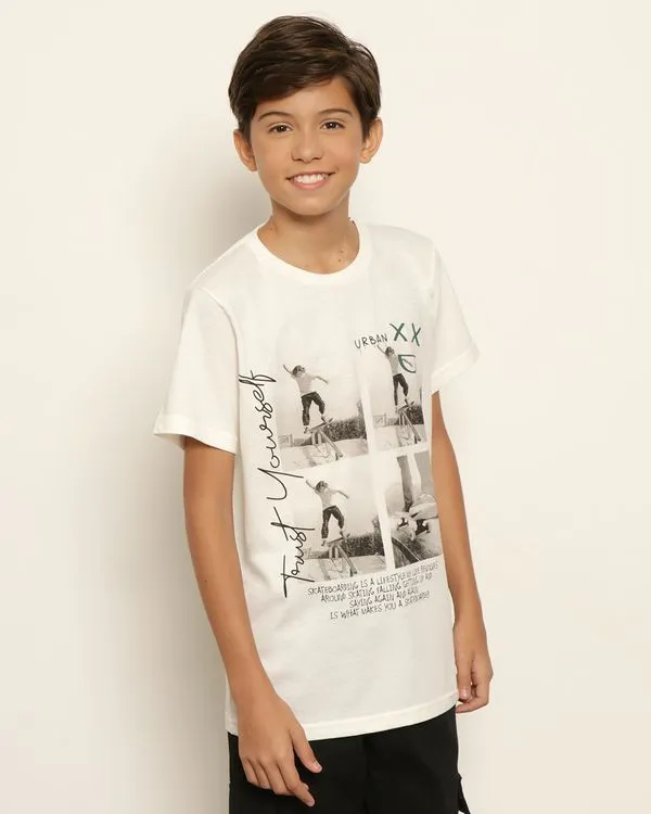 Camiseta Juvenil Estampa Skate Manga Curta Off White 16