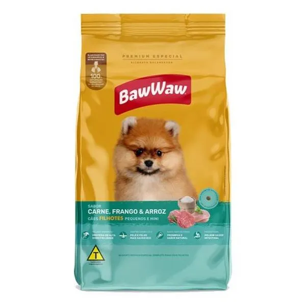 Ração Baw Waw Cão Filhote Raça Pequena Sabor Carne, Frango e Arroz 2,4kg