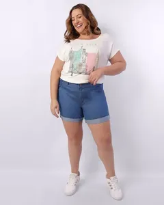 Short Jeans Plus Size Feminino Curto Azul 46