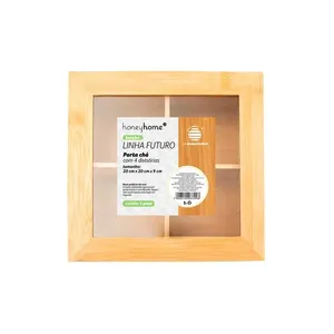 Porta Chá 4 Divisórias Futuro Janela Transparente Bambu, Plástico Ps 20x20x9cm LM3354FTO - honeyhome