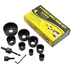 Kit Ferramenta Serra Copo Profissional 11 Peças Uso Madeira Gesso Plástico Maleta Mandril