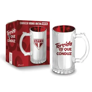 Caneca Times São Paulo Vidro Metalic 480ml 13890 - Brasfoot
