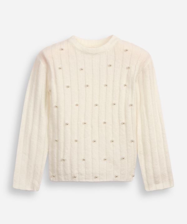 suéter de tricot infantil com pérolas off white 4