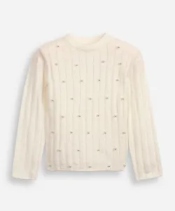 suéter de tricot infantil com pérolas off white 6