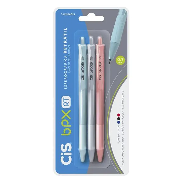 Caneta Esferográfica Retrátil Bpx Rt Blister 1 Azul , 1 Preta, 1 Vermelha - Cis