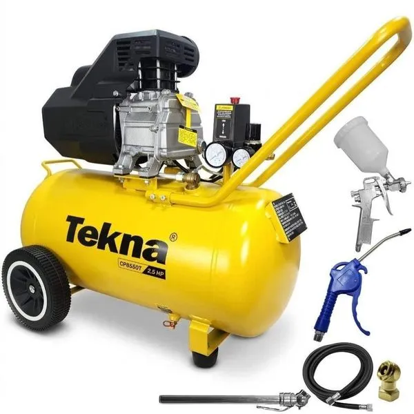 Compressor de Ar 2,5HP 43L CP8550T-2C Lubrificado com Kit Multiuso 6 Pecas 220V Tekna Compressor de Ar 2,5HP 43L CP8550T-2C com Kit Multiuso 6 Pecas 220V Tekna