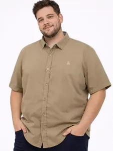 Camisa Comfort Manga Curta Plus Size Masculina VERDE G3