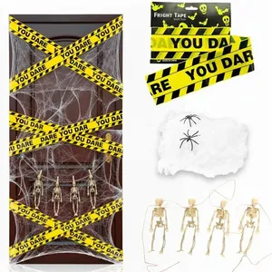 Kit Decoração de Halloween Completa 9 Peças Porta Elevador Quarto Hall Apartamento Faixa Teia Aranha Esqueleto Caveira -