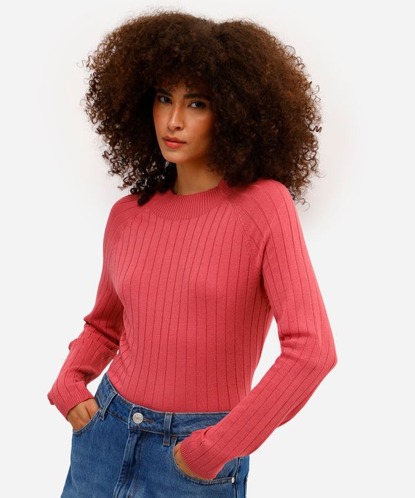 suéter feminino de tricot canelado rosa P