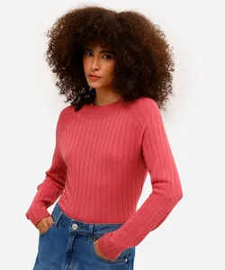 suéter feminino de tricot canelado rosa P
