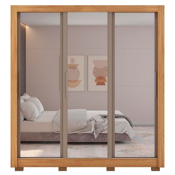 Guarda Roupa com Espelhos 3 Portas 2 Gavetas com Pés Santiago Caemmun Lamina mel/off/cacao