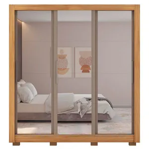 Guarda Roupa com Espelhos 3 Portas 2 Gavetas com Pés Santiago Caemmun Lamina mel/off/cacao