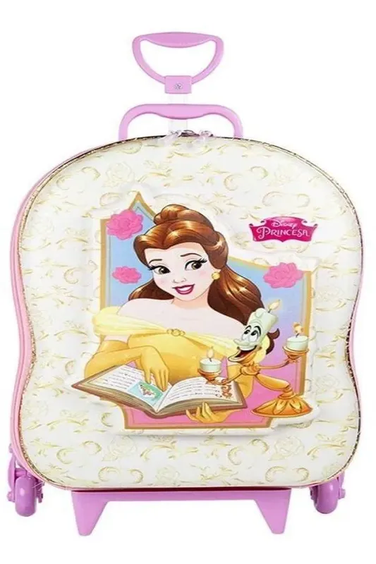 Mochila Escolar Bela Princesa Disney 3d Com Rodinhas Maxtoy 3855