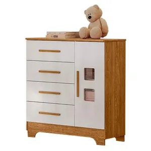 Cômoda 4 Gavetas E 1 Porta Fly Com Branco Amadeirado - Tigus Baby