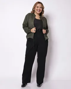 Calça Sarja Plus Size Feminina Skinny Cinto com Tachas Preta 48
