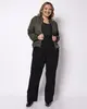 Calça Sarja Plus Size Feminina Skinny Cinto com Tachas Preta 50