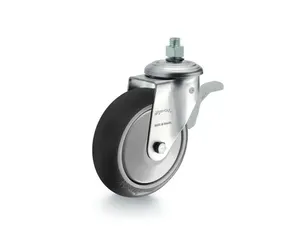 Rodízio giratório leve 4" de borracha termoplástica com freio - ROD-CAR