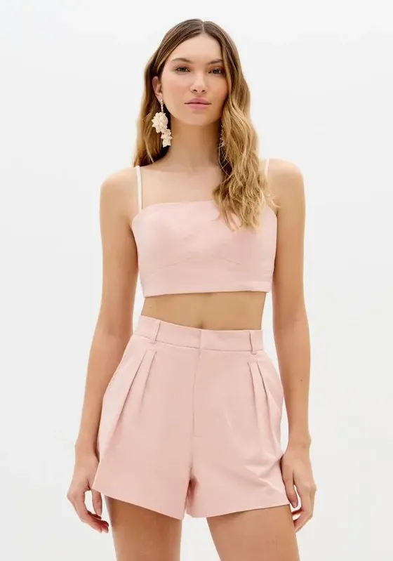 Blusa Cropped De Alças Finas Rosa GG