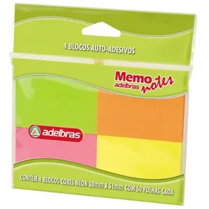 BLOCO DE RECADO AUTOADESIVO MEMONOTE NEON 38X51 50FLS.