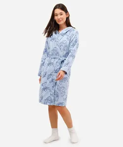 roupão feminino em fleece stitch com capuz azul G