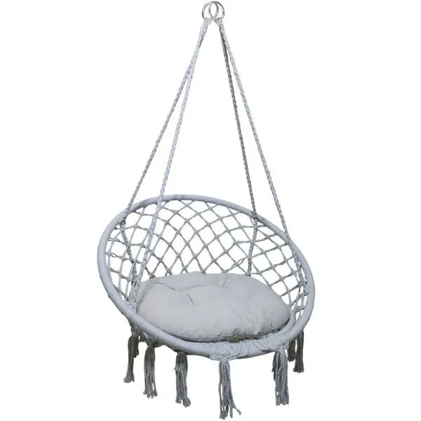 Rede Cadeira de Balanço Suspensa SU-3630 Metal com Almofada Cinza Leva Pra Malhar Rede Cadeira de Balanço Suspensa SU-3630 Metal Cinza Leva Pra Malhar