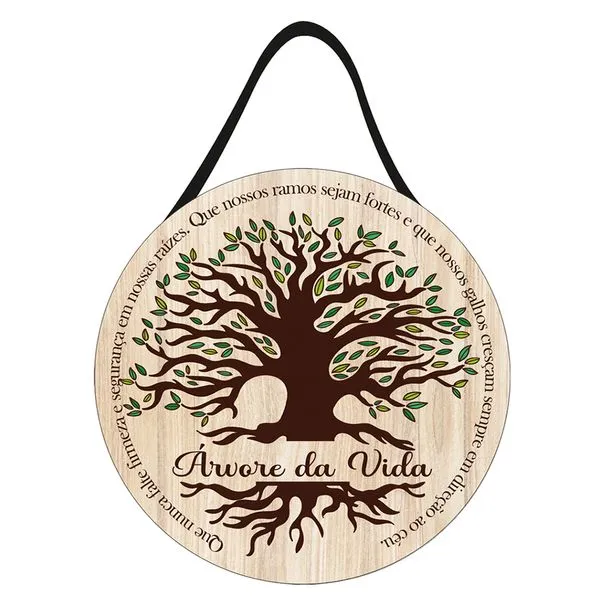 Placa Decorativa Redonda Árvore da Vida Mdf Com Alça Em Corino Ref.JPL2281 Nsw Decor