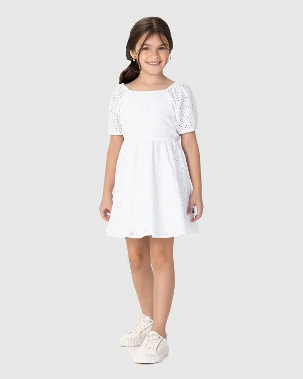 Vestido Infantil Decote Quadrado Em Laise Algodão Malwee Kids Branco - 8