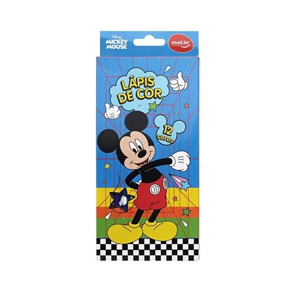 Lápis de Cor Molin do Brasil Mickey Mouse Estampa 3 com 12 Cores Vibrantes para Desenho Infantil Lápis de Cor Molin do Brasil Mickey Mouse Estampa 3 com 12 Cores em Caixa Prática