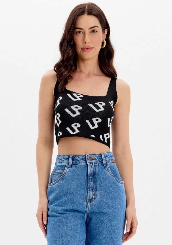 Top Tricot Cropped Logomania Preto P