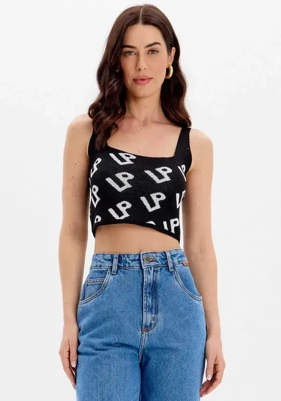 Top Tricot Cropped Logomania Preto P