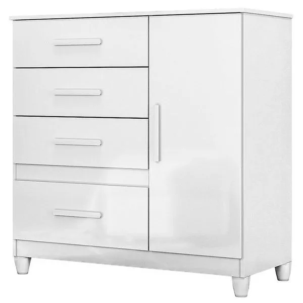 Cômoda Sapateira Infantil Vênus 4 Gavetas em MDF com Puxador em MDF Branco Brilhante com Pés Cômoda Sapateira Infantil Vênus Branco Flex Com Pés - Moval