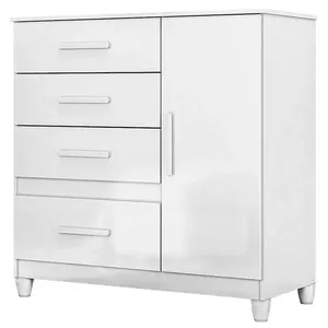 Cômoda Sapateira Infantil Vênus 4 Gavetas em MDF com Puxador em MDF Branco Brilhante com Pés Cômoda Sapateira Infantil Vênus Branco Flex Com Pés - Moval