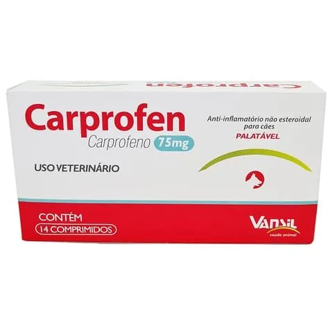 Anti-Inflamatório Carprofen Não Esteroidal Para Cães Vansil 75mg Com 14 Comprimidos (MP)