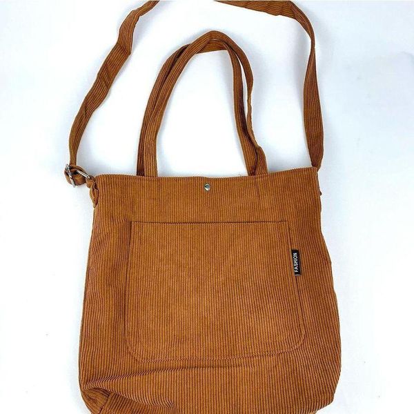 Bolsa Sacola Feminina Veludo Cotelê Casual Escolar Faculdade Bolsa Tote Retrô marrom