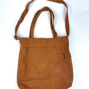Bolsa Sacola Feminina Veludo Cotelê Casual Escolar Faculdade Bolsa Tote Retrô marrom