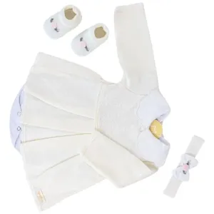 Kit Bebê RN Sanches 1 Vestido 1 Body 1 Sapato 1 Tiara Off White (MP)