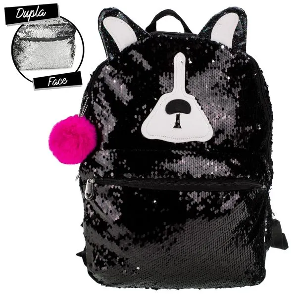 Mochila Cachorro Paetê Clio Girls - CG2034 PRETO